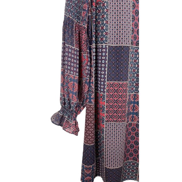 Cato Blue & Red Patchwork Long Balloon Sleeve Lined Dress Womens Size Small - Picture 4 of 10